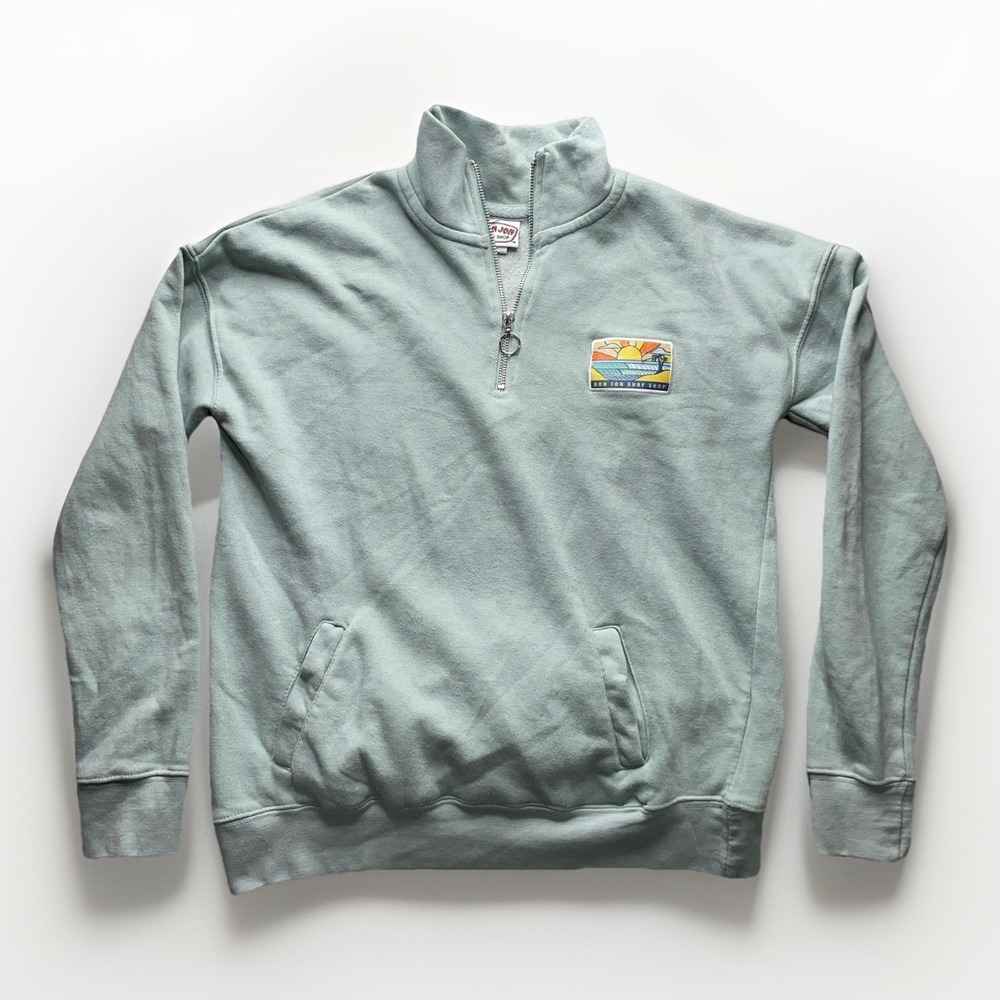 Ron Jon Surf Shop Women S Mint Pullover Logo Beach Sweatshirt 1/4 Zip Preppy